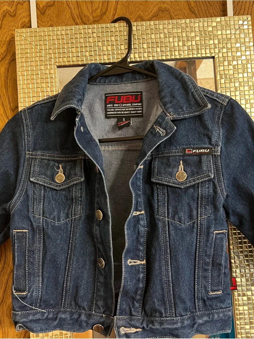 FUBU Kid’s Dark Blue Denim Jacket with Contrast Stitching